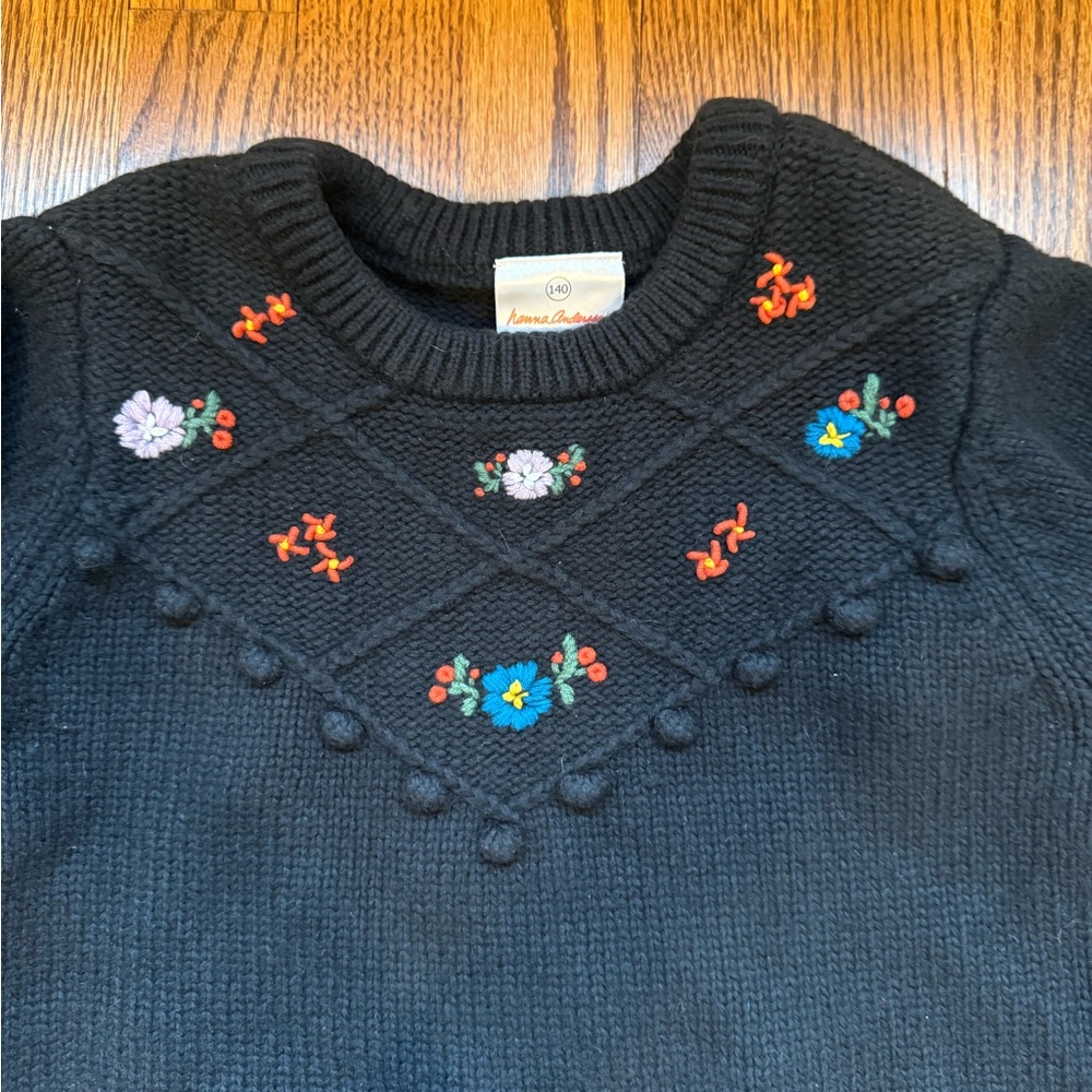 Hanna Andersson Embroidered Flower Knit Sweater Sz 140 10 Years - Picture 2 of 7